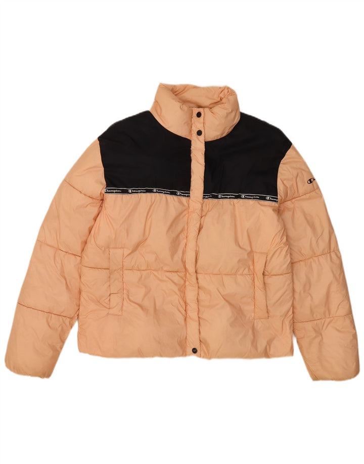 Champion Dame grafisk polstret jakke UK 14 Medium Orange Colourblock