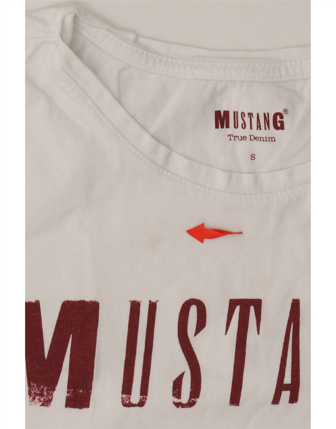 MUSTANG Dame Crop Grafisk T-Shirt Top UK 10 Small White