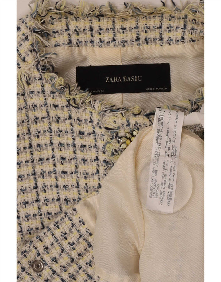 Zara Womens Crop 3/4-ærmet blazerjakke UK 12 Medium White Flecked