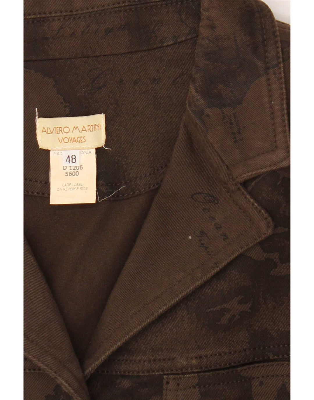 ALVIERO MARTINI Dame grafisk denimjakke IT 48 Stor brun bomuld