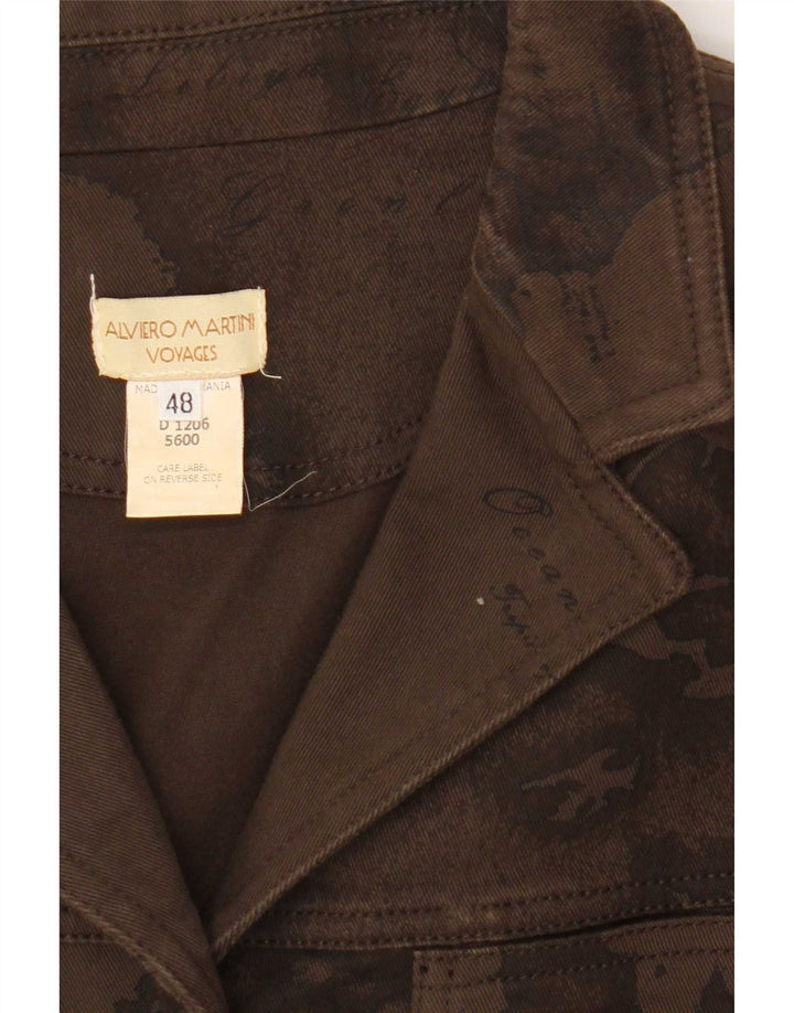 ALVIERO MARTINI Dame grafisk denimjakke IT 48 Stor brun bomuld