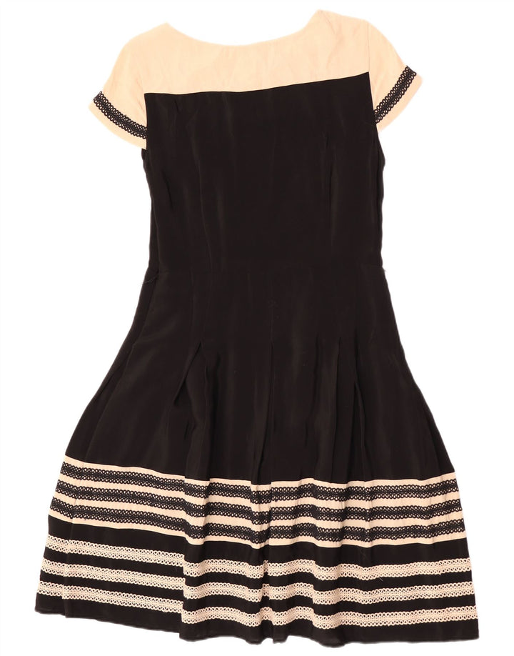 Monsoon Dame A-Line Kjole UK 12 Medium Sort Colourblock Viscose