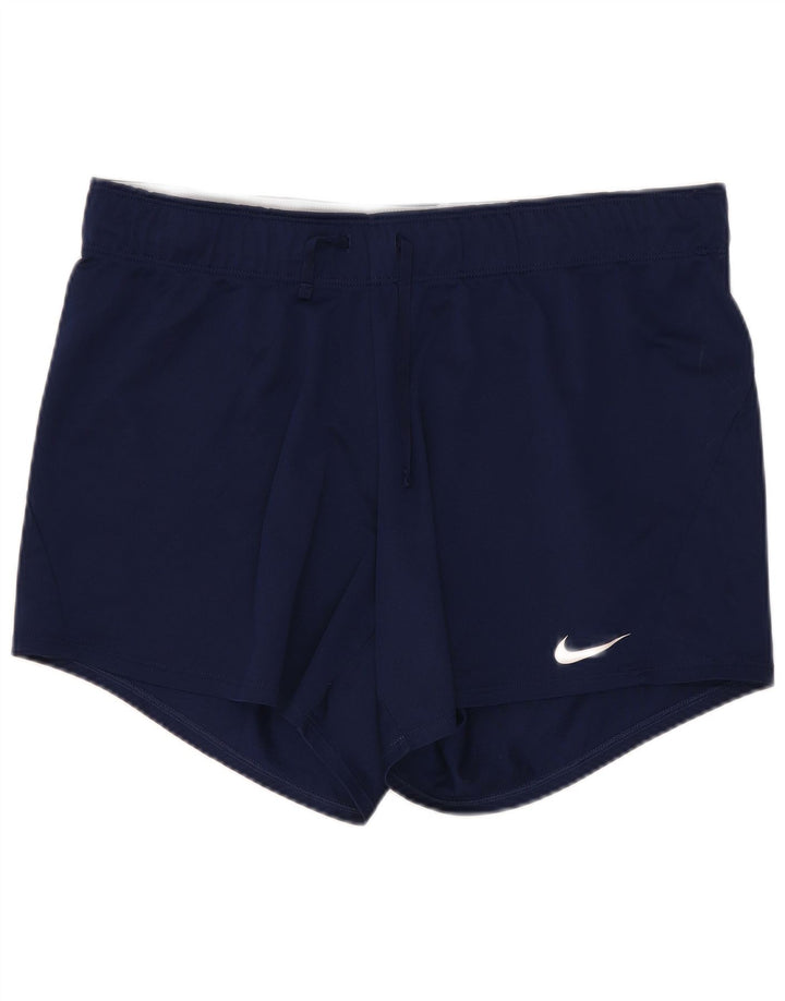 Nike Dame Dri Fit Sports Shorts UK 12 Medium Navy Blue Polyester