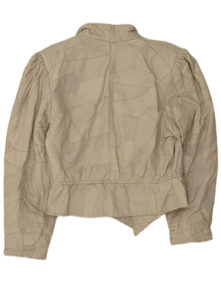 Vintage læderjakke til kvinder UK 14 Medium Beige Patchwork