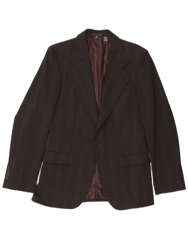 Zara Dame 1 Knap Blazer Jakke EU 50 Medium Sort Nålestribet Polyester