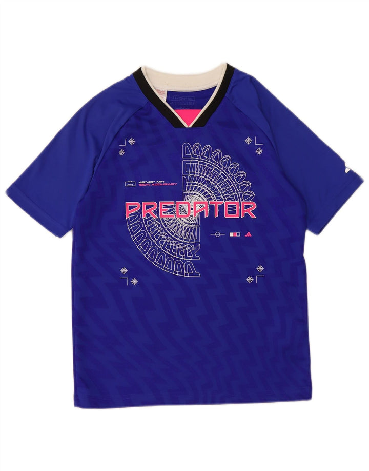 ADIDAS Girls Graphic T-Shirt Top 11-12 Years Blue Polyester
