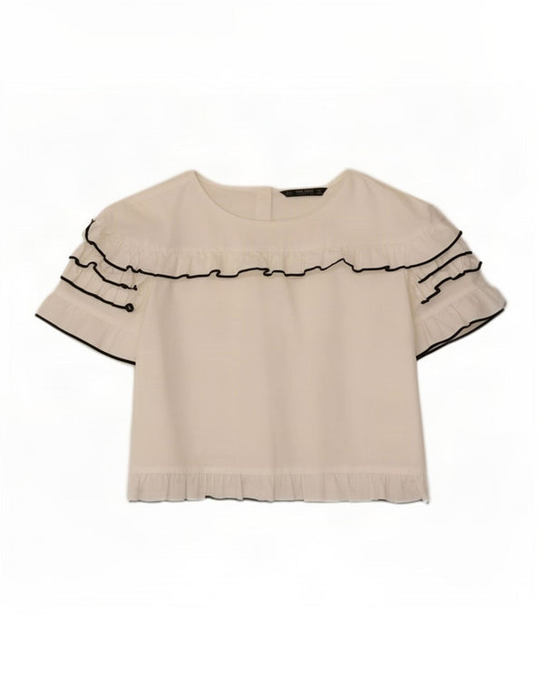 Zara Womens Crop Bluse Top UK 14 Large White Bomuld
