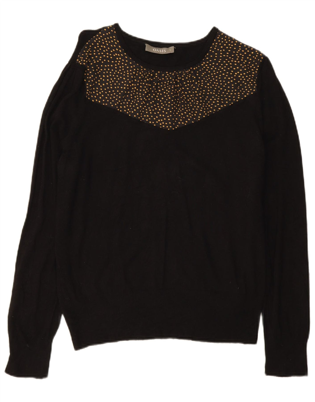 OASIS Womens Crew Neck Jumper Sweater UK 16 Large Black Spotted Viscose