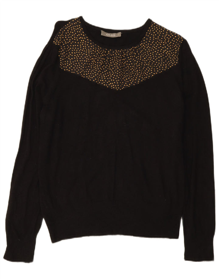 OASIS Womens Crew Neck Jumper Sweater UK 16 Large Black Spotted Viscose