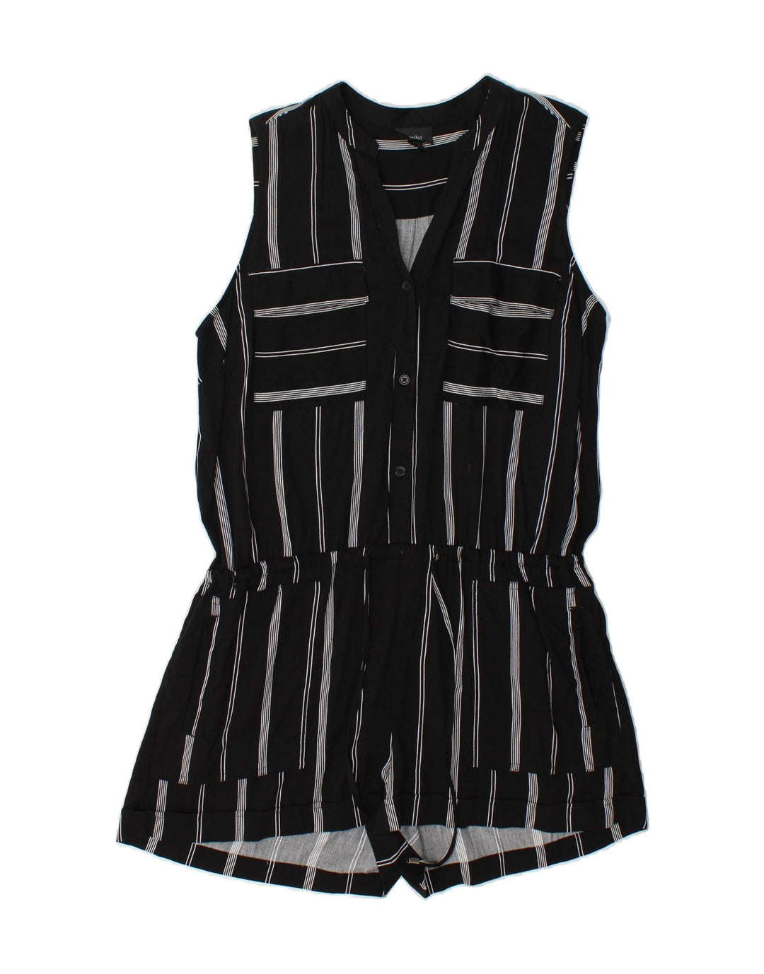 MOSSIMO Womens Sleeveless Playsuit UK 16 Large  Black Striped Rayon Vintage Mossimo and Second-Hand Mossimo from Messina Hembry 