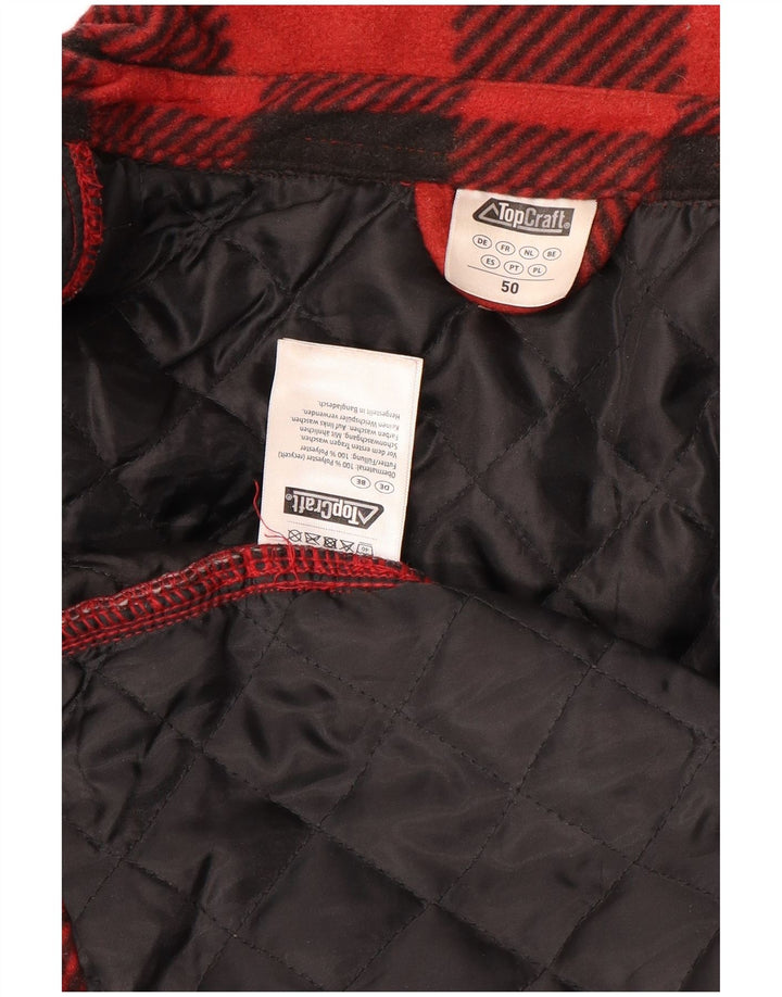 Vintage herre fleece bomberjakke EU 50 Stor rød plaid polyester