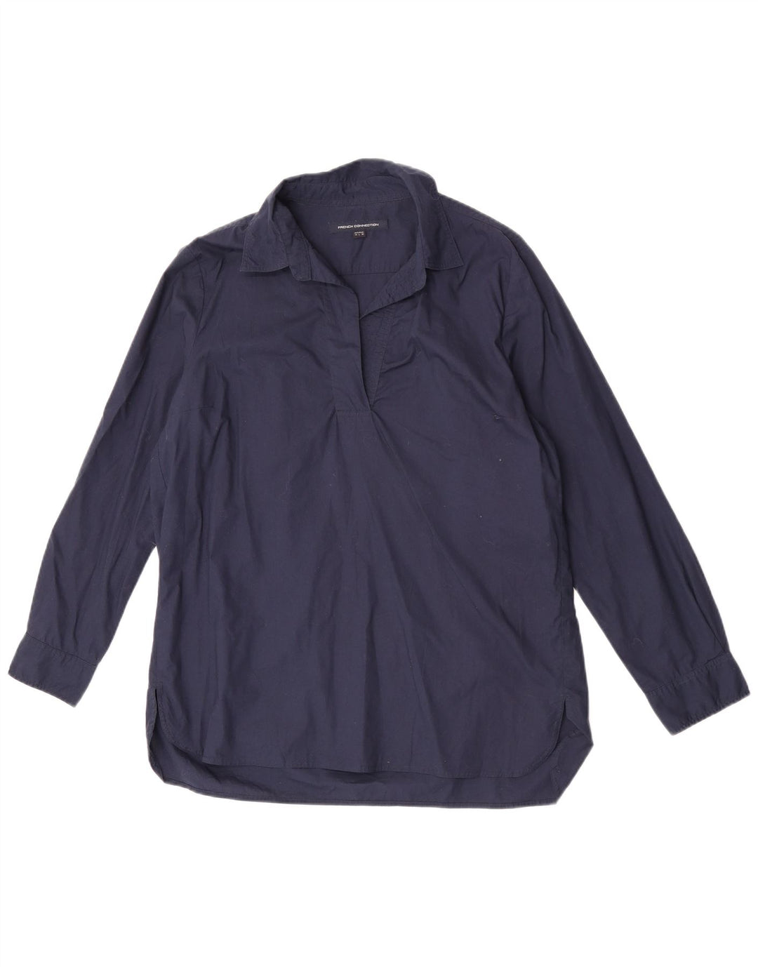 French Connection Dame Pullover Shirt UK 14 Large Navy Blue Cotton