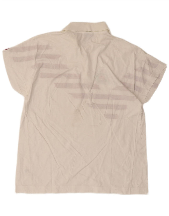 Sergio Tacchini Dame Polo Shirt IT 44 Medium Hvid Stribet Bomuld
