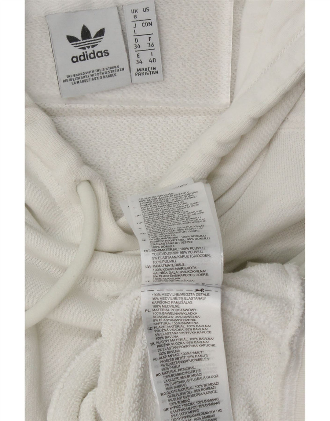 ADIDAS Dame Oversized Crop Hoodie Jumper UK 8 Small White Bomuld