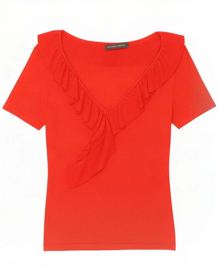 Sandro Ferrone Dame Flæse Front Bluse Top UK 12 Medium Rød Viscose