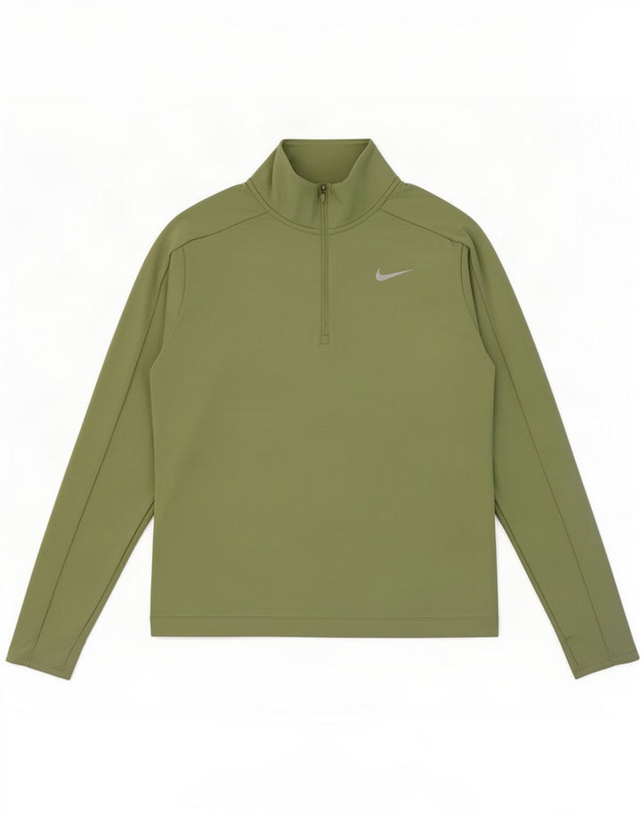 Nike Dame Running Zip Neck Top Langærmet UK 18 XL Grøn Polyester