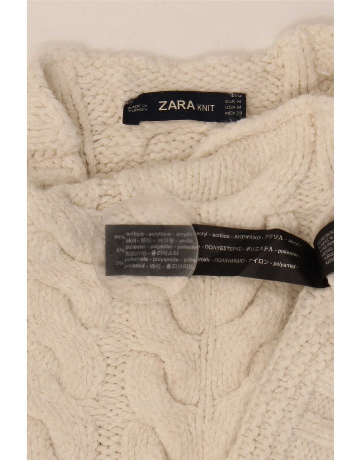 Zara Dame Oversized Turtle Neck Jumper Sweater UK 14 Medium White Acryl