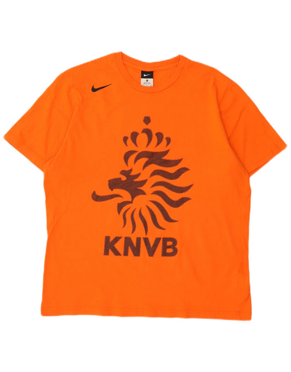 Nike Herre KNVB Grafisk T-Shirt Top UK 46/48 XL Orange Bomuld