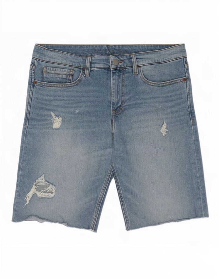 Calvin Klein Herre Distressed Slim Denim Shorts Medium W31 Blå