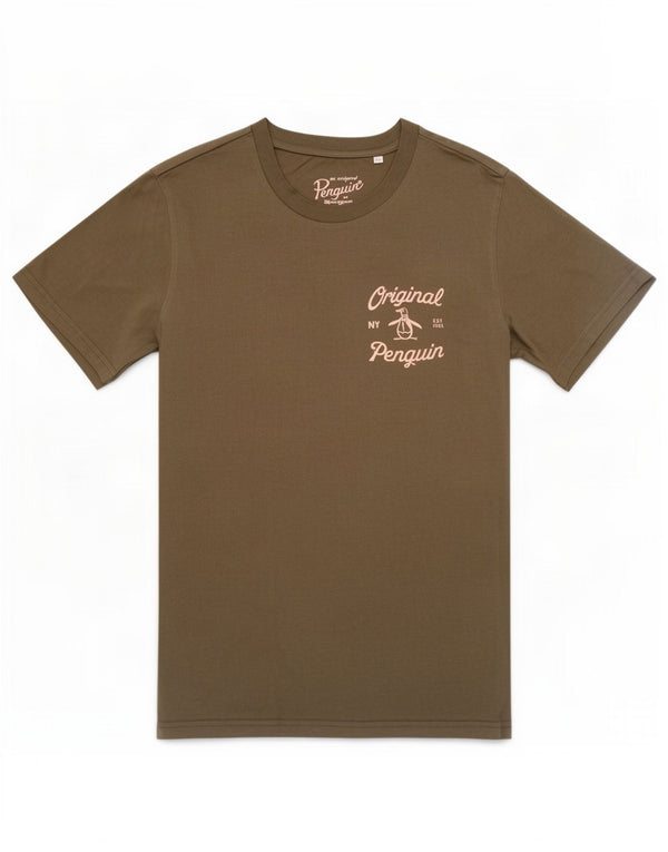 Penguin Mens Graphic T-Shirt Top Medium Khaki Cotton