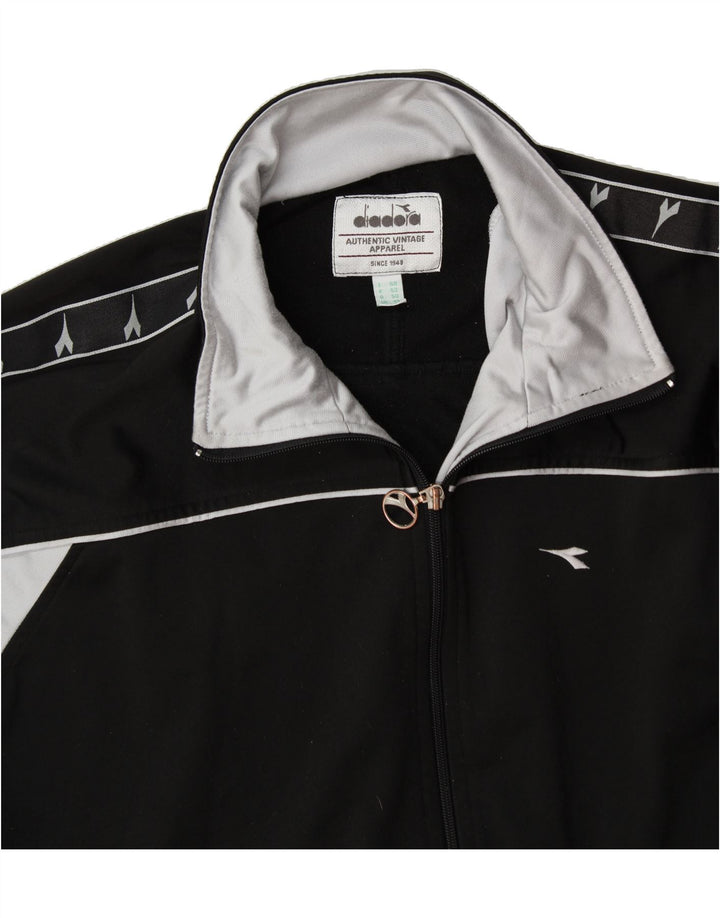 DIADORA Herre grafisk træningsdragt topjakke UK 40 Medium Sort Colourblock