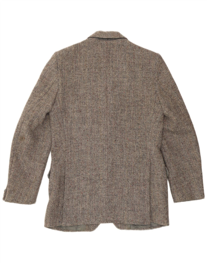 Harris Tweed Herre 2 Button Blazer Jacket UK 36 Small Grey Herringbone