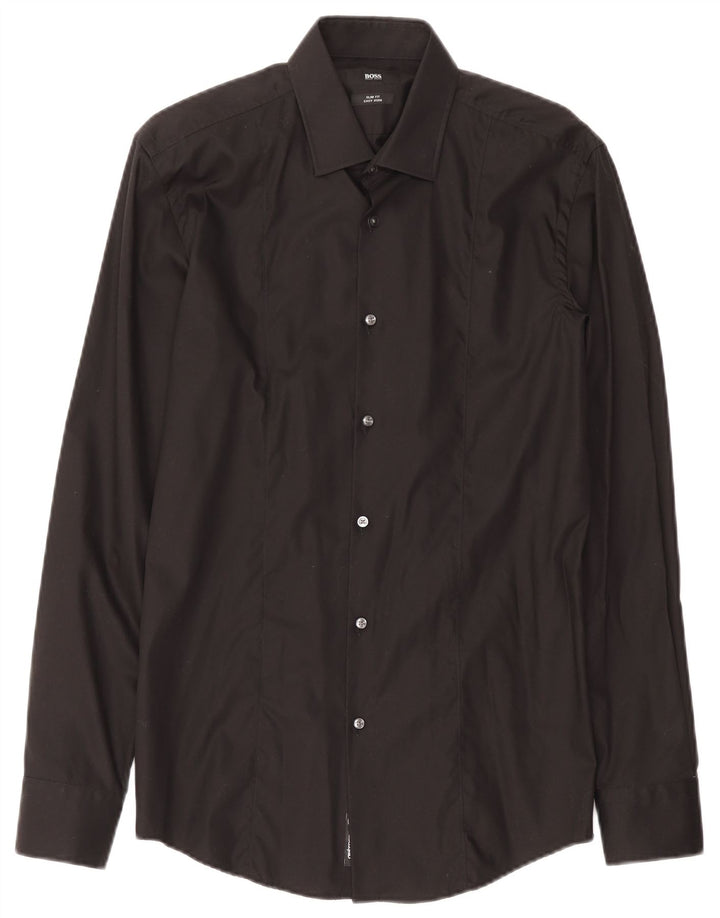 Hugo Boss Herre Slim Fit Skjorte Størrelse 39 Medium Sort Bomuld