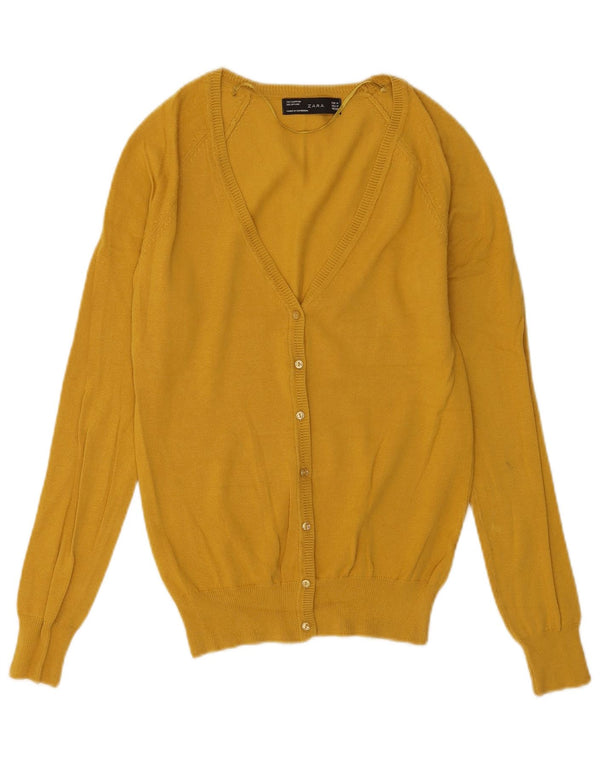 Zara Dame Cardigan Sweater UK 12 Medium Gul Bomuld