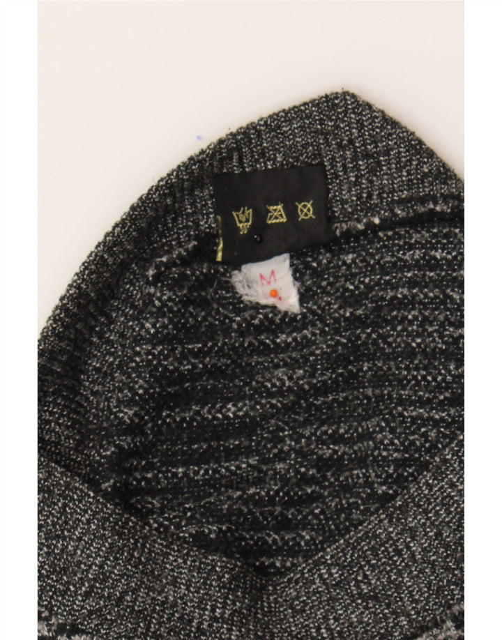 VINTAGE Womens Boat Neck Jumper Sweater UK 14 Medium Black Striped Vintage Vintage and Second-Hand Vintage from Messina Hembry 