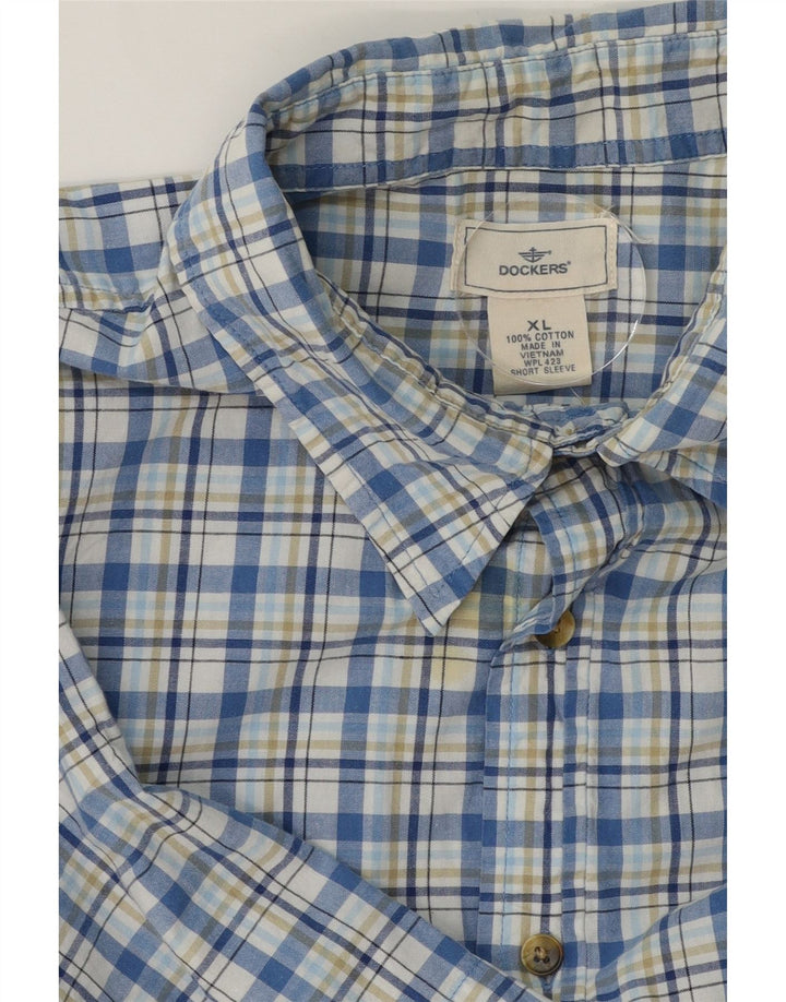 DOCKERS Mens Short Sleeve Shirt XL Blue Check Cotton Vintage Dockers and Second-Hand Dockers from Messina Hembry 