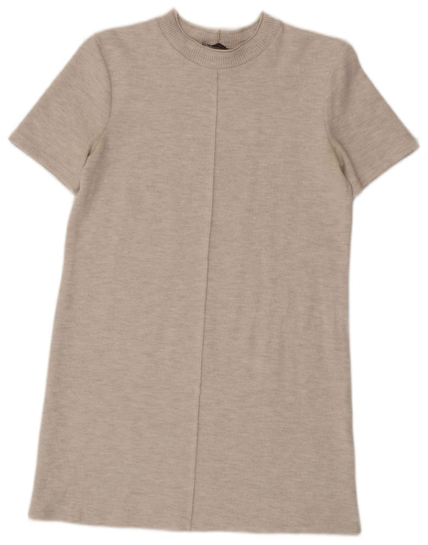 Zara Dame Kortærmede Jumper Dress UK 10 Small Beige