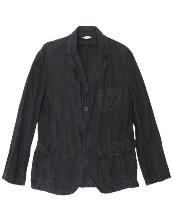 Zara Herre 3-knaps blazerjakke UK 40 Large Navy Blue Linen