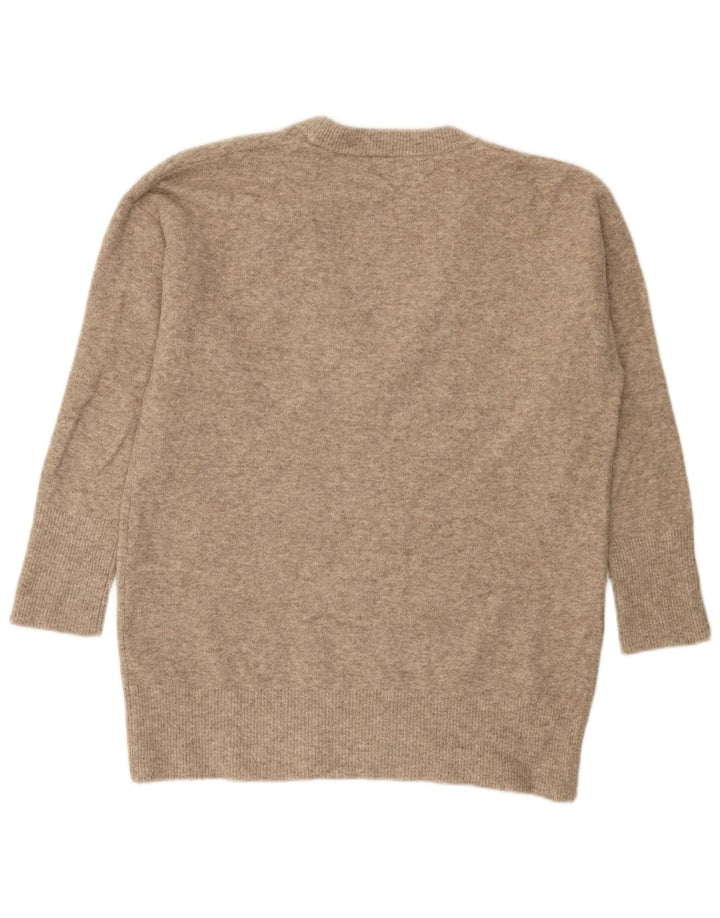 Zara Dame Oversized V-hals sweater UK 10 Small Beige Flecked