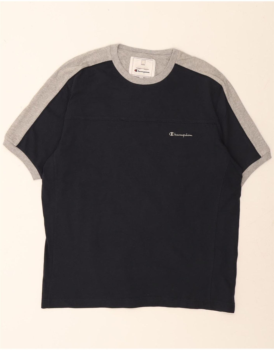 CHAMPION Mens T-Shirt Top Large Navy Blue Colourblock Cotton Vintage Champion and Second-Hand Champion from Messina Hembry 