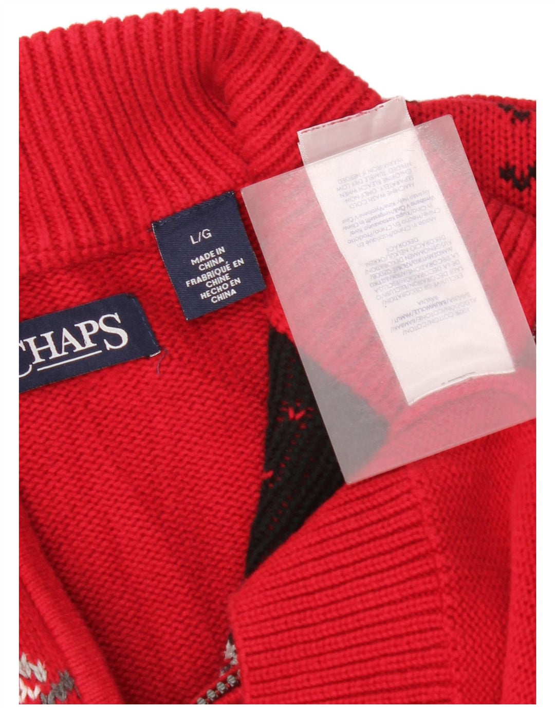 Chaps Herre Zip Neck Jumper Sweater Large Red Fair Isle Bomuld