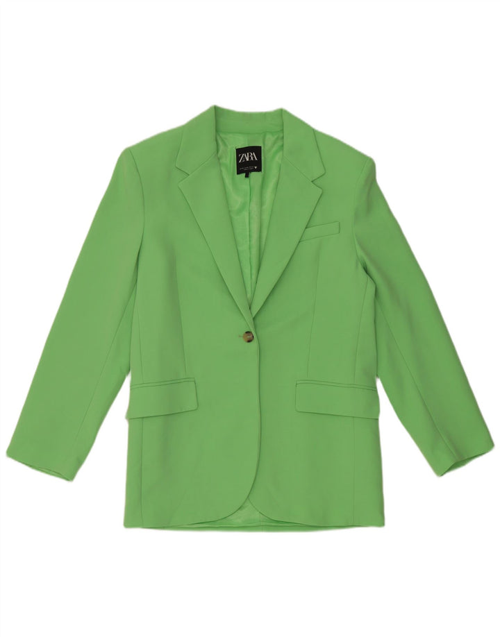 Zara Dame 1 Knap Oversized Blazer Jacket UK 6 XS Grøn Polyester