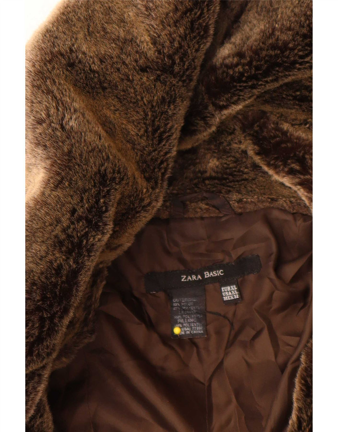 Zara Dame Polstret Jakke UK 18 XL Brun Nylon