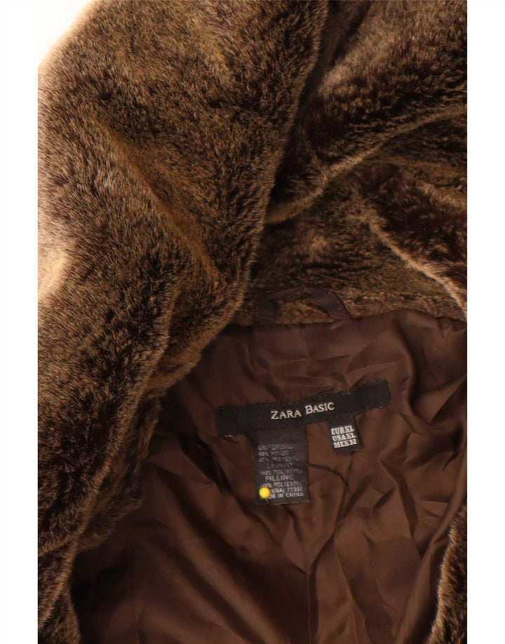 Zara Dame Polstret Jakke UK 18 XL Brun Nylon