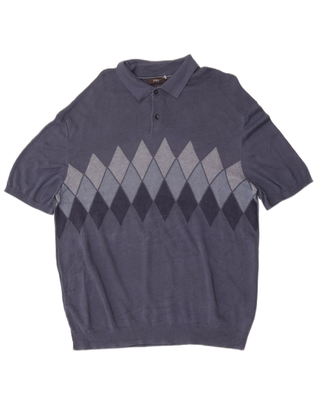 Marks & Spencer Herre Polo Neck Jumper Sweater 2XL Blå Argyle/Diamond