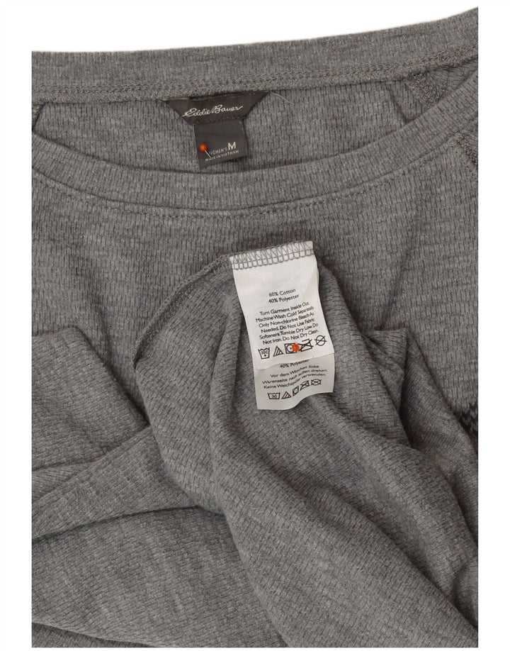 Eddie Bauer Dame Top Langærmet UK 12 Medium Grey Fair Isle Cotton