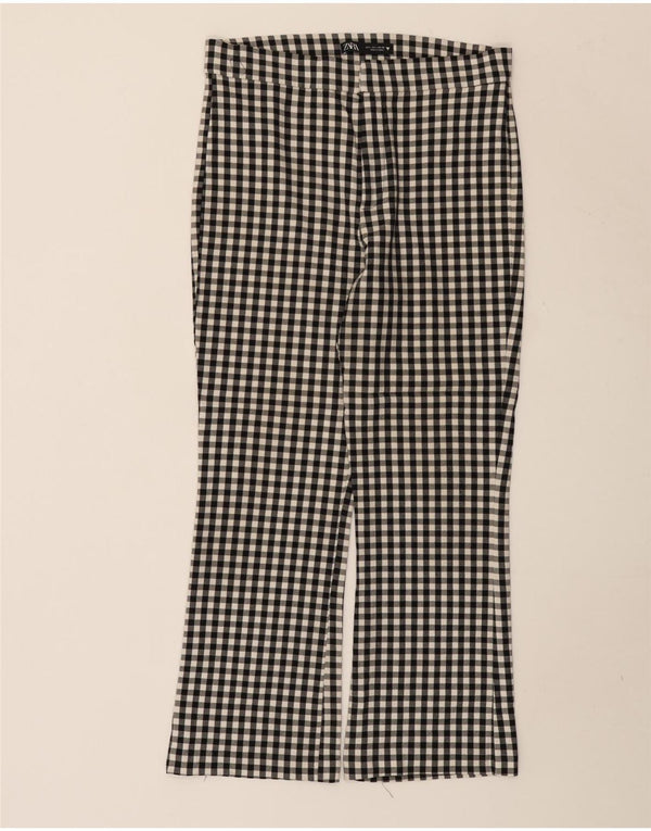 Zara Kvinder Højtaljede Cropped Bukser Large W30 L25 Navy Blue Gingham