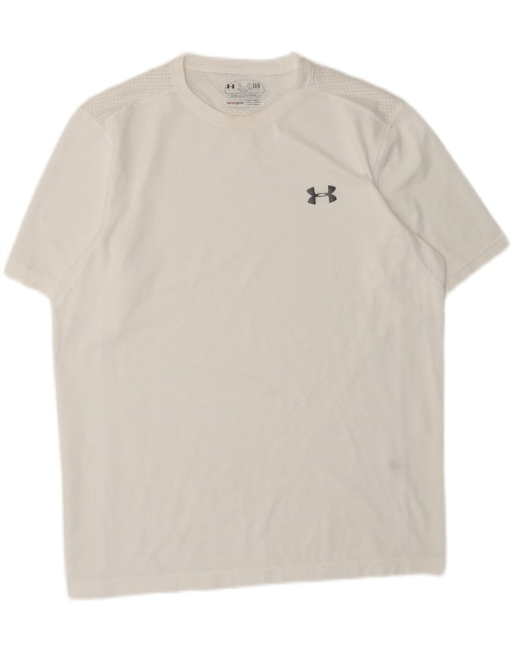 UNDER ARMOUR Mens Heat Gear T-Shirt Top Large White Vintage Under Armour and Second-Hand Under Armour from Messina Hembry 