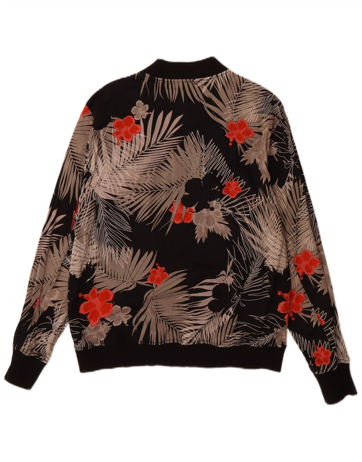 GUESS Mens Bomber Jacket UK 38 Medium Black Floral Cotton