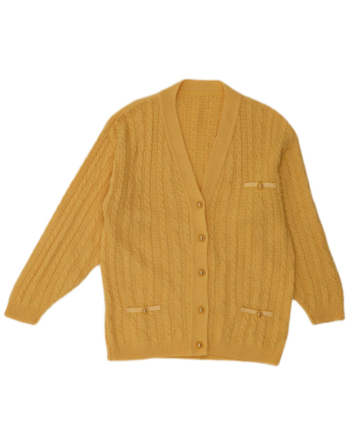 VINTAGE Dame Cardigan Sweater UK 16 Large Yellow Wool