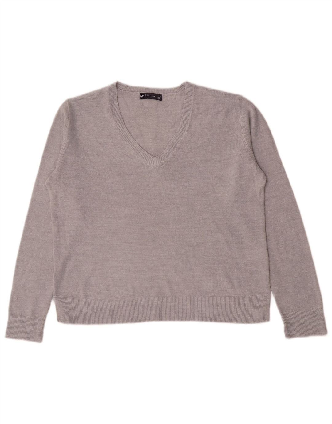 Marks & Spencer Dame V-hals sweater UK 14 Stor Grå Akryl