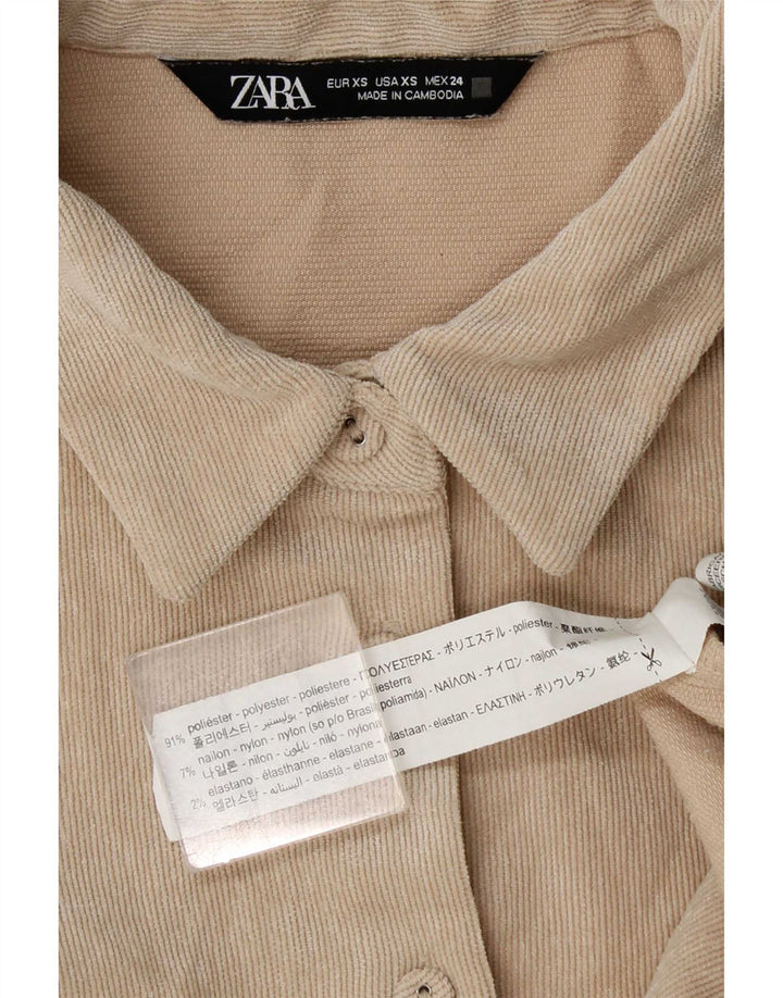 Zara Dame Oversized Velour Skjorte UK 6 XS Beige Polyester