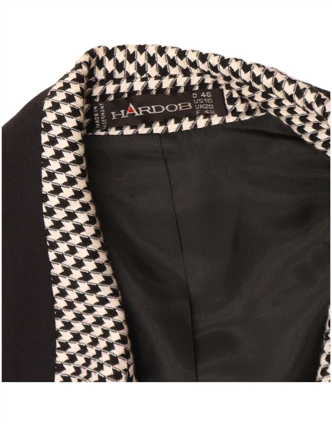Hardob Dame Dobbeltradet Blazer Jacket UK 20 2XL Sort Houndstooth