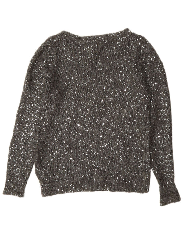 Marks & Spencer Dame Boat Neck Jumper Sweater UK 12 Medium Grey Polyester