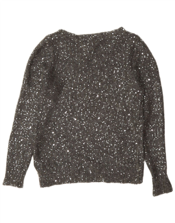Marks & Spencer Dame Boat Neck Jumper Sweater UK 12 Medium Grey Polyester