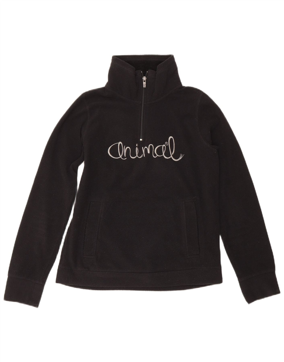 ANIMAL Womens Graphic Zip Neck Fleece Jumper UK 10 Small Black Polyester